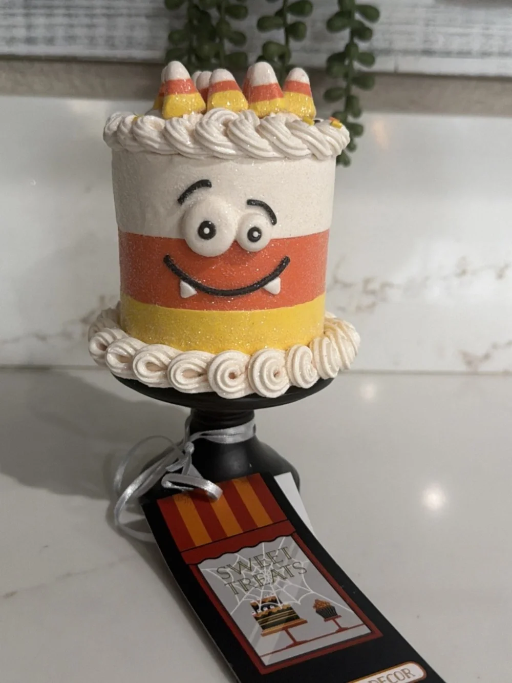 Sweet Treats Halloween Glittered Mini CANDY CORN Cake on Stand 6” NEW!